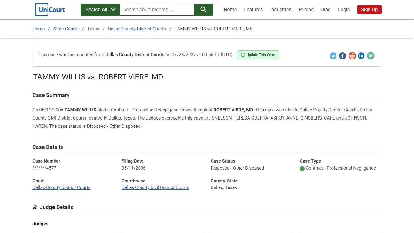 TAMMY WILLIS vs ROBERT VIERE, MD | Court Records - UniCourt